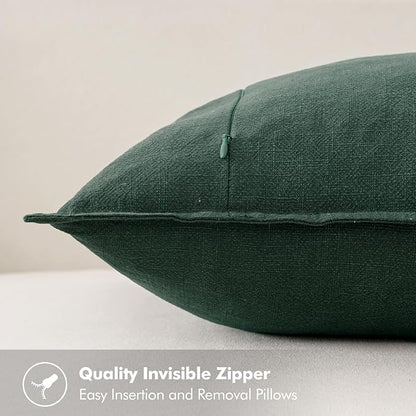 MIULEE Christmas Decorative Linen Pillow Covers 20x20 Inch Dark Green Boho Farmhouse Neutral Couch Throw Pillows for Bed Pack of 2 Accent Modern Pillowcase Sofa Livingroom Home Decor