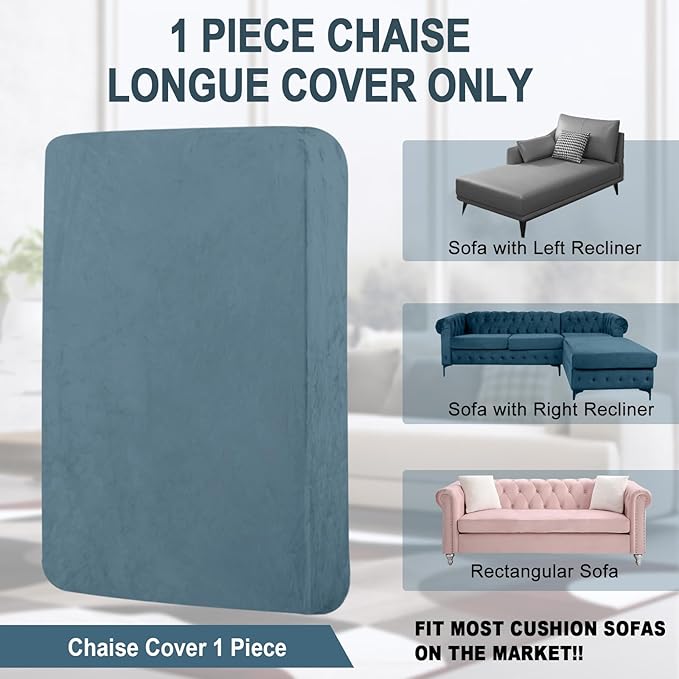 Couch Cover 1 Piece Chaise Lounge Cover Velvet Sectional Couch Cushion Covers Separate L Shape Sofa Slipcovers Furniture Protector for Dogs Pets (Chaise or Sofa 3-Seater, Teal)
