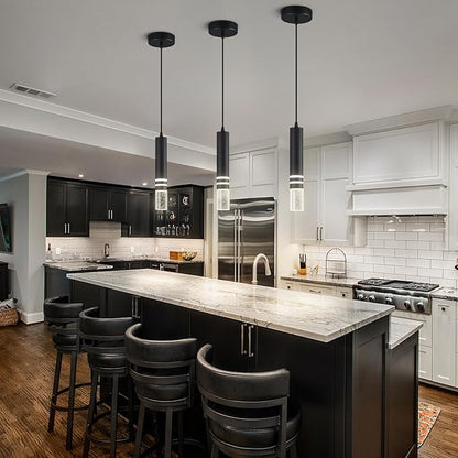 Pendant Lights Kitchen Island, Crystal Pendant Light Fixtures Mini 6W LED Modern Kitchen Pendant Lighting Over Sink and Living Room and Bedroom (Black 1-Pack)