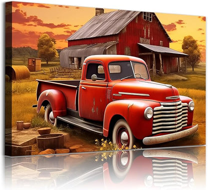 Red Truck Poster Rustic Landscape Pictures Farmhouses Tractor Wall Art Country House Painting Farmhouse Barn Prints Old Barn Posters Red Farmhouse Picture Sunset Farmhouses Wall Art 16x24in No Frame