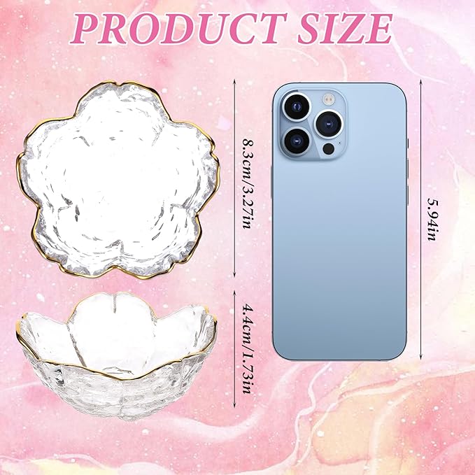 Ouligay Small Cute Jewelry Dish Tray Flower Jewelry Ring Dish Trinket Tray Ring Holder for Women Glass Jewelry Plate Dish with Gilt-Edged Blossom Design Gift for Wife Mom Daughter(Transparent)