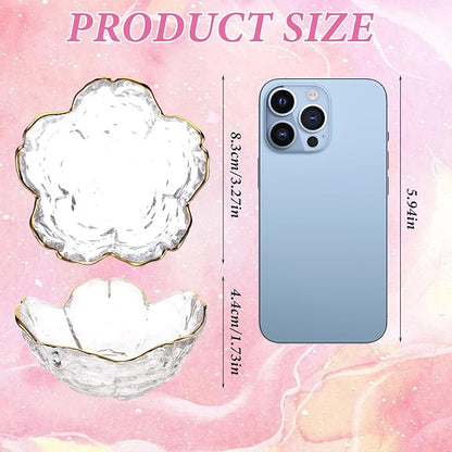 Ouligay Small Cute Jewelry Dish Tray Flower Jewelry Ring Dish Trinket Tray Ring Holder for Women Glass Jewelry Plate Dish with Gilt-Edged Blossom Design Gift for Wife Mom Daughter(Transparent)