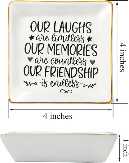 JoycuFF Friendship Gifts for Women Friends Ceramic Trinket Dish Tray Ring Earring Holders Unique Birthday Thanksgiving Day Mother's Day Christmas Gifts for Her