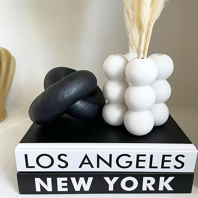 2 Link Wood Chain Link Decor, Black Wooden Knot Decor for Coffee Table Book Shelf Accents Home Console Table Decorative Items Living Room Boho Farmhouse Rustic Decoration