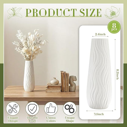 Qinyoung White Ceramic Bud Vase Set of 8, 8'' Small White Flower Vase for Centerpieces Floral Decor for Wedding Party Dining Table Home Decoration (Modern)