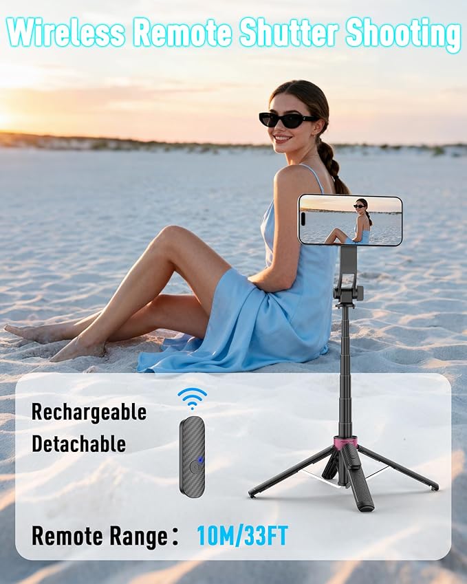 Magnetic Tripod for iPhone, Portable Selfie Stick Phone Tripod with Remote, Four-Leg Support Cellphone Stand for iPhone Magsafe, Fits Selfie Video Recording Gym Travel Essentials Accessories