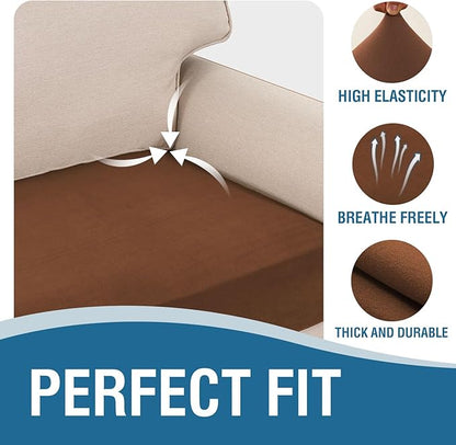 H.VERSAILTEX Fleece Couch Cushion Covers Stretch Couch Covers for 3 Cushion Couch Sofa Thick and Soft Couch Covers Washable (3 Seater Cushion Cover, Caramel)