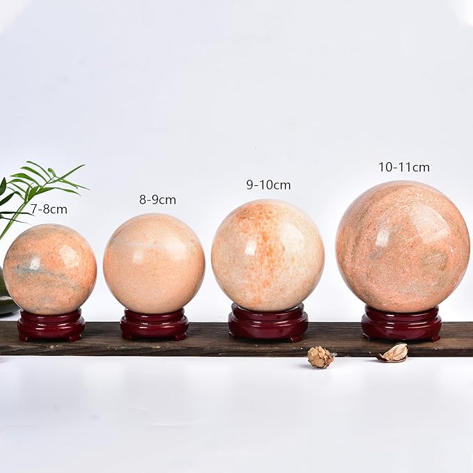 JIC Gem Sunstone Healing Crystals Sphere Ball Natural Rare Sparkling Crystal Sphere Ball Mineral Quartz Stone Ball with Decorative Stand Home Decoration (70-80mm), 2.8-3.2inch, Sunstonelight