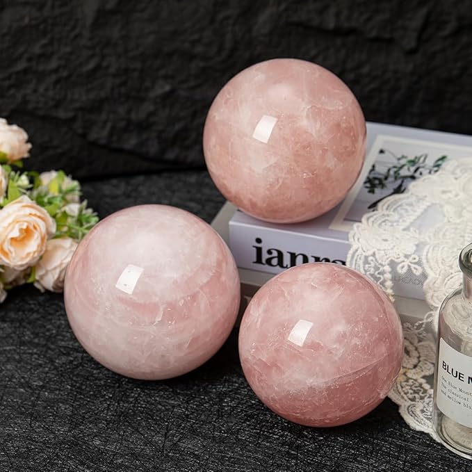 Large Rose Quartz Crystal Sphere Natural Pink Healing Crystal Ball with Stand Meditation Decorative Balls Home Decor 90-100mm/3.5-3.9"