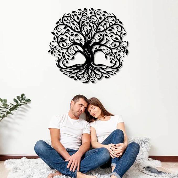 Yemwot Metal Tree of Life Wall Decor, Circle of Life Metal Trees Wall Art, Branch Art, Spiritual Decor, Modern Sculpture Decoration, Living Room Bedroom Decoration (Black-Tree 2, 39"x 36"| 100x91cm)