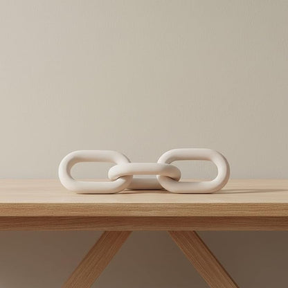 Wooden Chain Link Sculpture for Home Decor - Accent Display for Bathroom, Office, and Living Room - Handcrafted Link for Shelf Styling - Modern Room Coffee Table Decor Ornament, 4", White