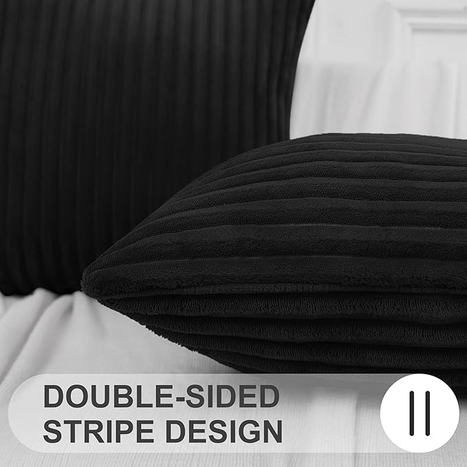Simmore Decorative Spring Throw Pillow Covers 16x16 Set of 2, Soft Natural Plush Flannel Double-Sided Fluffy Couch Pillow Covers for Sofa Living Room, Black