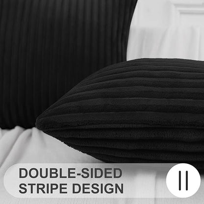 Simmore Decorative Spring Euro Sham Throw Pillow Covers 22x22 Set of 2, Soft Natural Plush Flannel Double-Sided Fluffy Couch Pillow Covers for Sofa Living Room, Black