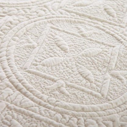 Calla Angel Sage Garden Luxury Pure Cotton Matelasse Quilt Queen, Ivory