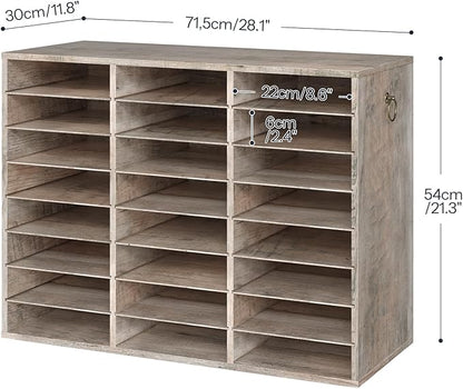 HOOBRO Literature Organizer, 24 Compartments Wooden Mail Organizer, Countertop Literature Sorter with Adjustable Shelves for Home, Office, School, Student Mailbox for Classroom, Greige BG38WF01