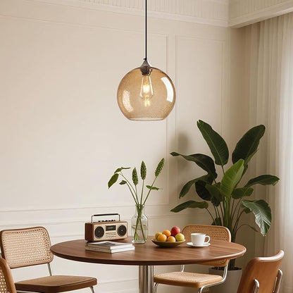 Light Brown Glass Pendant Lights Kitchen Island Globe Pendant Light Fixtures Modern Pendant Lighting for Bedroom Living Dining Room Light Fixture (9.84 in, 3 Pack)