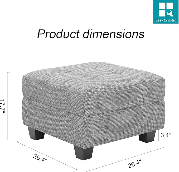 Belffin Ottoman Module with Storage for Modular Sofa Sectional Couch Cube Seat Square Storage Ottoman Footrest Modern Fabric Light Grey