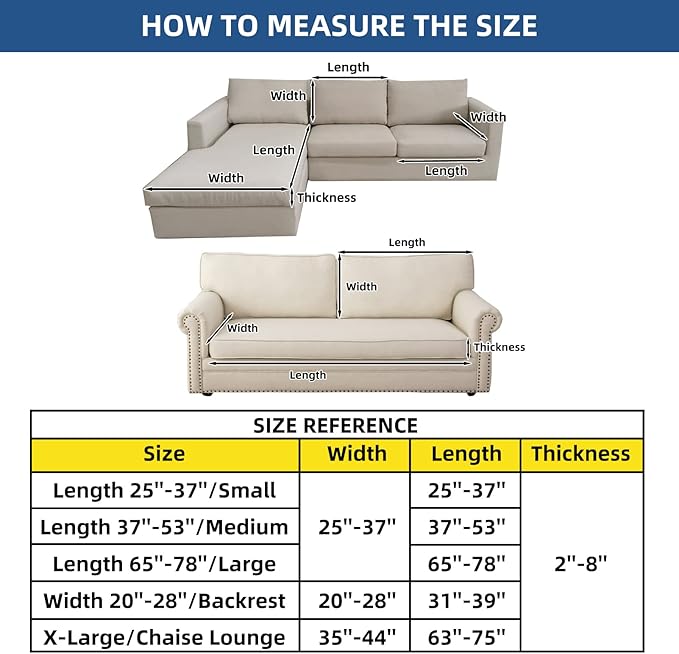 Eismodra Couch Cushion Covers Magic Stretch Sofa Slipcover for 3 Cushion Couch Dogs Pet L Shape 2 Seat Replacement Furniture Protector,Cream White Length 25-37 inches(Only 1 Piece)