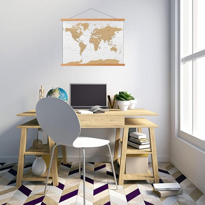 FALAMON Magnetic Poster Hanger Frame, 48x36 48x24 48x32 Teak Wood Magnet Poster Frame for Posters, Prints, Photos, Pictures, Maps, Scrolls, and Canvas Artwork