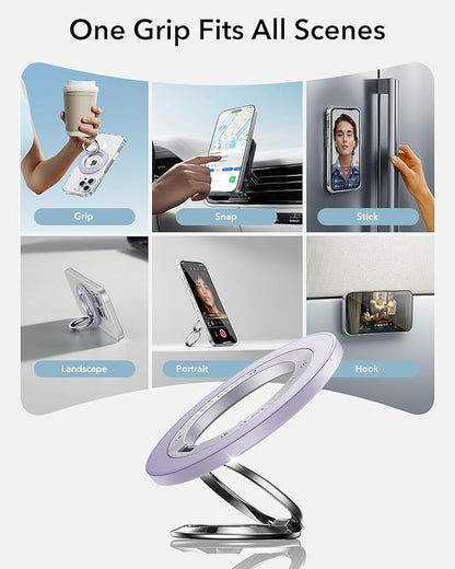 ESR for MagSafe Phone Grip, Dual-Side Magnetic Phone Grip,360° Adjustable Thin Magnetic Ring Holder Stand,for iPhone 17 16 15 14 13 12, Samsung,All Phones, MagSafe Accessories (2 Metal Rings Included)
