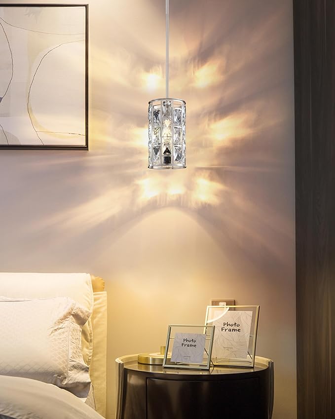 2 Pack 1 Light Hanging Kitchen Island 5.5" Crystal Modern Pendant Light Fixture,Brushed Nickel Finish with Crystal Shade for Bar,Dining Room,Corridor,Living Room Over Sink