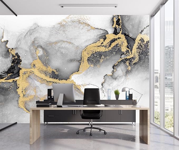 Black Gold Marble Wallpaper Abstract Ink Art Large Background Mural Living Room Office（Not Peel and Stick）