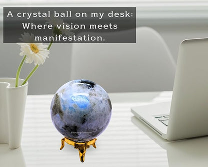 Amazing Gemstone Rainbow Moonstone Crystal Ball with Stand - 2.5 Inches Large Crystal Sphere Meditation Balls for Witchcraft and Decorative Balls
