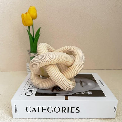3-Link Wood Knot Chain Link Coffee Table Decor Boho Natural Wooden Knot Hand Carved Decorative for Modern Farmhouse Home Living Room Bedroom Shelf Decoration (Natural)