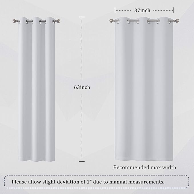 DUALIFE Greyish White Curtains 63 Inches Long Thermal Insulated Room Darkening Window Drapes for Living Room Blackout Curtain Panels for Bedroom 42x63 Inch Length 2 Panels