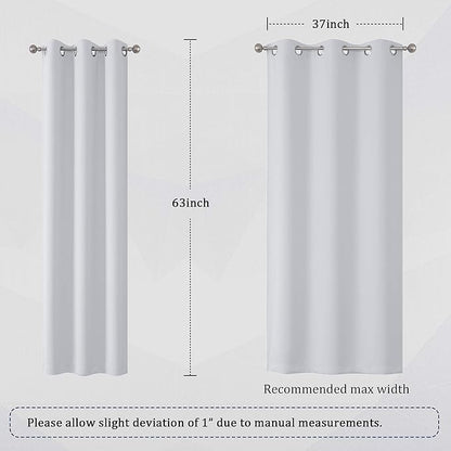 DUALIFE Greyish White Curtains 63 Inches Long Thermal Insulated Room Darkening Window Drapes for Living Room Blackout Curtain Panels for Bedroom 42x63 Inch Length 2 Panels