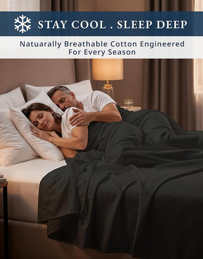 100% Egyptian Cotton Bed Sheets King Size – Silky Sateen Weave for Warm Winter Comfort, 15" Deep Pocket King Sheets, Naturally Breathable, Ultra-Soft Durable Hotel-Quality Luxury Bedding - Black