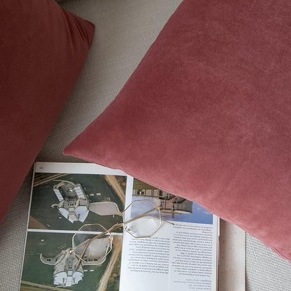 Set of 2 Velvet Throw Pillow Covers for Couch and Bed - 18"x18", Mauve Dusk