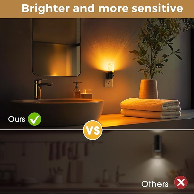 L LOHAS LED Night Light, Dimmable Night Lights Plug into Wall, 2 Pack Automatic Night Lights with Auto Light Sensor, Adjustable Brightness 1800K Amber LED Night Light, for Bedroom Hallway Home