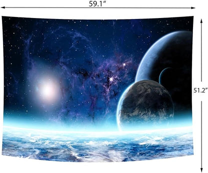 Delur Planet Galaxy Tapestry Universe Starry Sky Cosmic Outer Space Tapestry Wall Hanging Milky Way Psychedelic Nebula Headboard for Bedroom Living Room Home Decor (51.2" x 59.1")