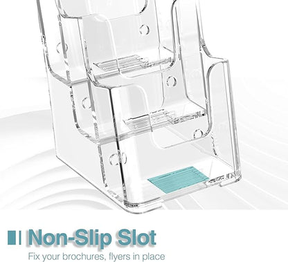 Brochure Holder 4x9 Inch 3 Tier Acrylic Literature Holders Clear Plastic Flyer Display Stand Countertop Use or Wall Mount Pamphlet Holder Organizer for Office, Lobby, Hotel, Trade Show, 4 Pack