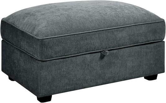 Ottoman - Chenille Grey with Storage & Comfort