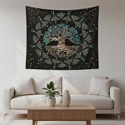 Tree of Life Tapestry Vintage Green Tapertry Retro Life Tree Aesthetic Easy Installation HD Digital Print Wall Hanging for Bedroom Living Room Dorm Home Decor(Green Tree, 60"x80")