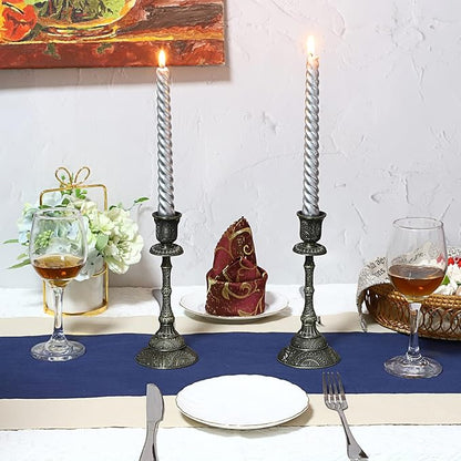 OwnMy Set of 2 Vintage Taper Candle Holders 7.4”Metal Taper Candlestick Holders, Elegant Brass Candle Stick Holders Bronze Candelabra Set for Dining Table Centerpieces Wedding Home Decoration