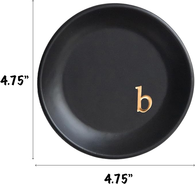 COLLECTIVE HOME - Ceramic Jewelry Tray, Decorative Trinket Dish for Rings Earrings Necklaces Bracelet Watch Keys, Birthday Mother's Day Christmas Gift for Women, 4.75", Black Surface (b)