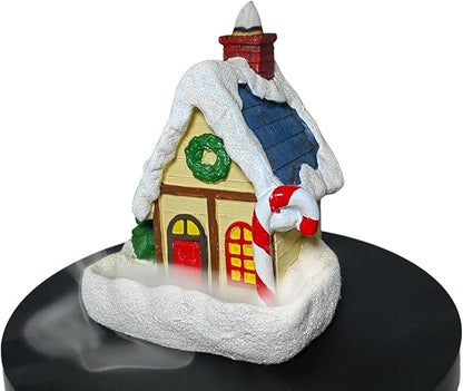 Hosley Resin Backflow Incense Burner – Christmas House Snow Cabin Backflow Incense Cone Holder (4.72") with 20 Apple Cinnamon Cones, House Decor & Aromatherapy