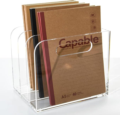 Acrylic Magazine File Holder, 3 Vertical Compartments Desk Document Sorter Organizer, Clear Folder Rack Binder for Office/Documents/Classroom, for Home, Tablet, Magazines, Books & Accessories