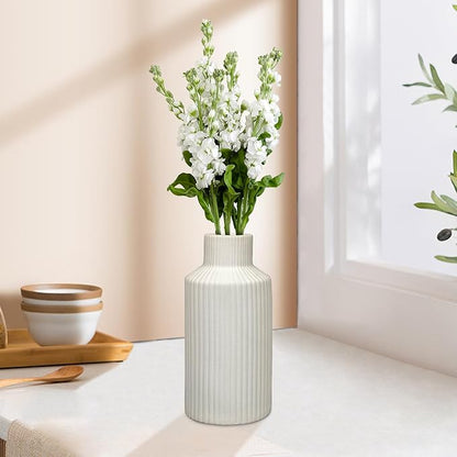 White Ceramic Vase, Modern Minimalist Matte Flower Vase, Boho Pampas Grass Vase, Small Vase for Home Decor Bedroom Shelf Kitchen Coffee Table Centerpiece(8 in)(White)
