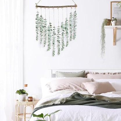 Artificial Eucalyptus Wall Hanging Decor - Fake Eucalyptus Leaves Greenery Vines Wall Hanging Plants - Farmhouse Rustic Boho Decor for Bathroom Bedroom Livingroom Decorations