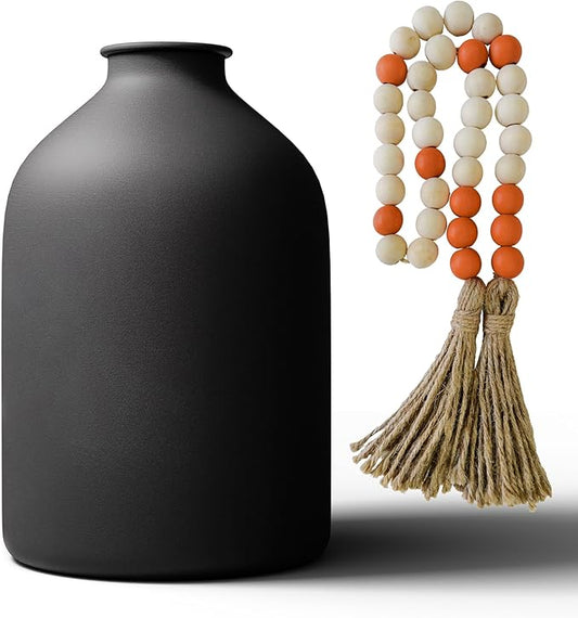 Flower Vase Home Decor,Black Vases for Centerpieces Living Room,Small Vases for Flowers Metal Matte (8.6in Tall) Pampas Grass Vase for Coffee&Console Dining Entryway Tables Decorative vase