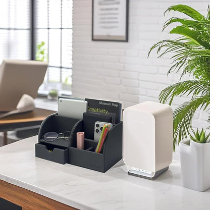 UnionBasic Desk Organizer - Multifunctional Leather Desktop Pen Holder Storage Box - Business Card/Pen/Pencil/Mobile Phone/Stationery Holder, Dark Gray