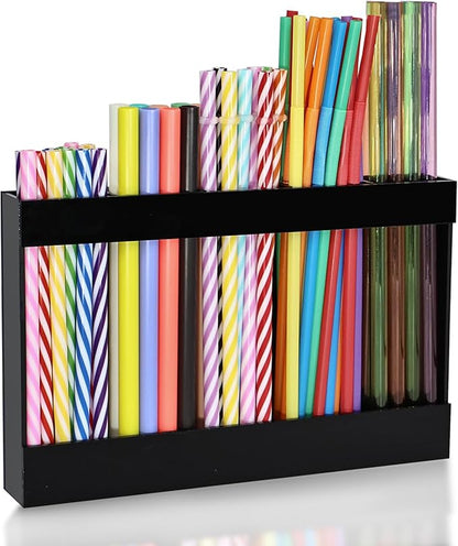 9.5" Large Acrylic Straw Holder for Cabinet Door-Reusable Tumbler Straw Organizer Storage,Small Kitchen Organizers and Storage Accessories Container, Ultra Sticky Cupboard Door Mounted(Black)