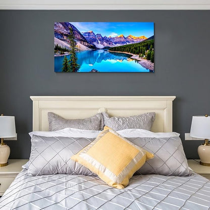 Wall Art Lake Mountain Landscape Picture Print Canvas Wall Art for Living Room Bedroom, Modern Giclee Artwork Home Decor Stretched and Framed Ready to Hang, Waterproof Artwork -28x57inches