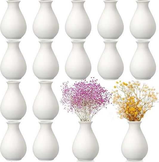 Tioncy 15 Pack White Ceramic Bud Vases Bulk Christmas Decoration 3.9 Inch Boho Small Flower Ceramic Vases for Centerpieces for Dry Flowers Pampas Garss Home Wedding Table Decor(Classic)