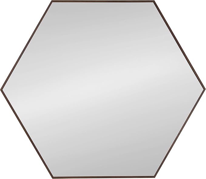 Kate and Laurel Rhodes 6-Sided Hexagon Wall Mirror, 30.75x34.75 Walnut Brown