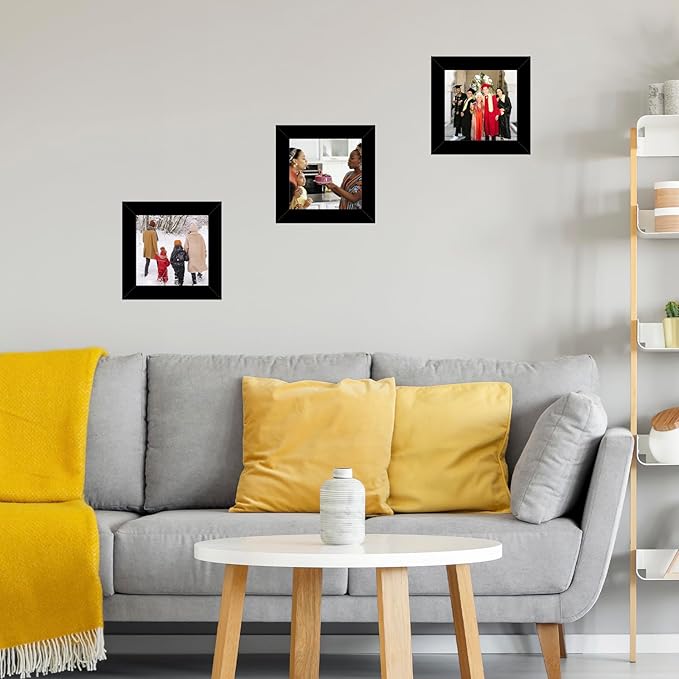 4x4 Picture Frame Set of 2 Black for Wall Hanging or Tabletop, Wall Mounting Horizontally or Vertically, 4 x 4 Square Wall Gallery Poster Photo Frame with Shatter Resistant Plexiglass, 2 Pack, Black